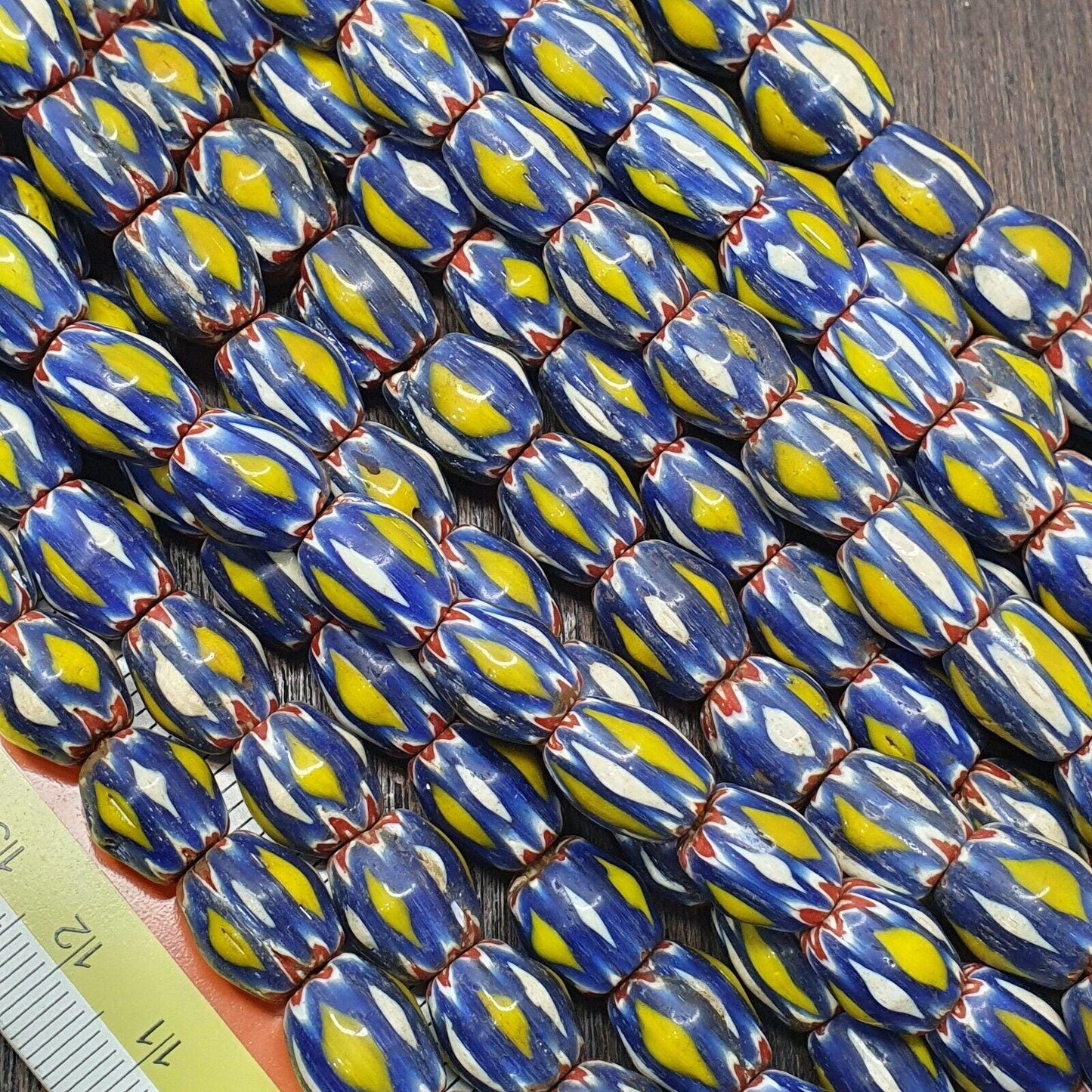 Vintage Venetian Chevron Glass Bead Strand: African Style, 26 Inch