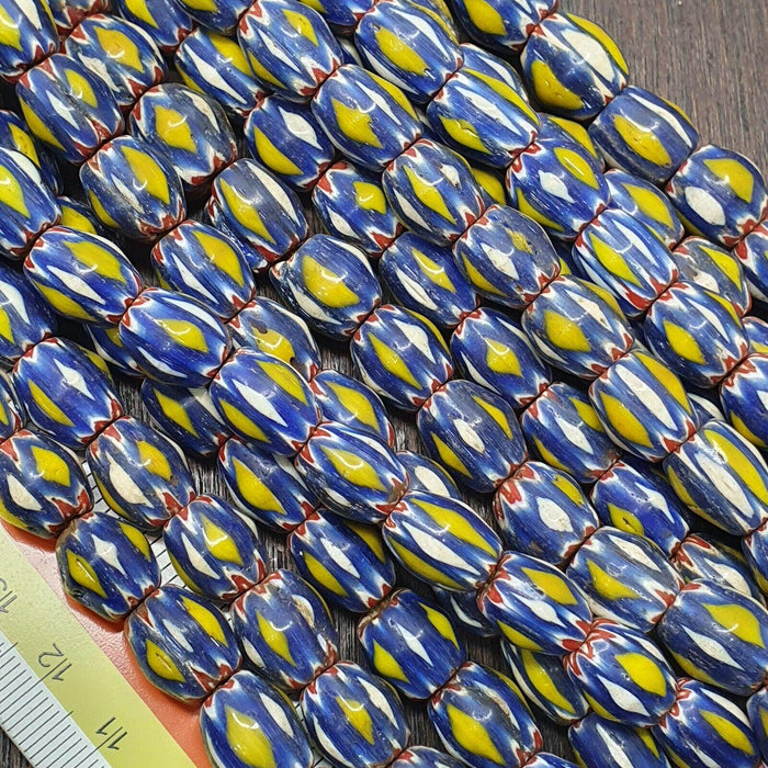 Vintage Venetian Chevron Glass Bead Strand: African Style, 26 Inch