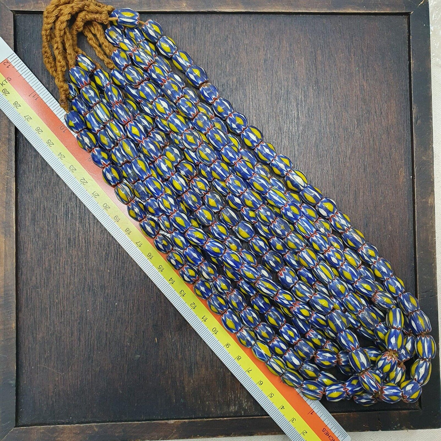Vintage Venetian Chevron Glass Bead Strand: African Style, 26 Inch