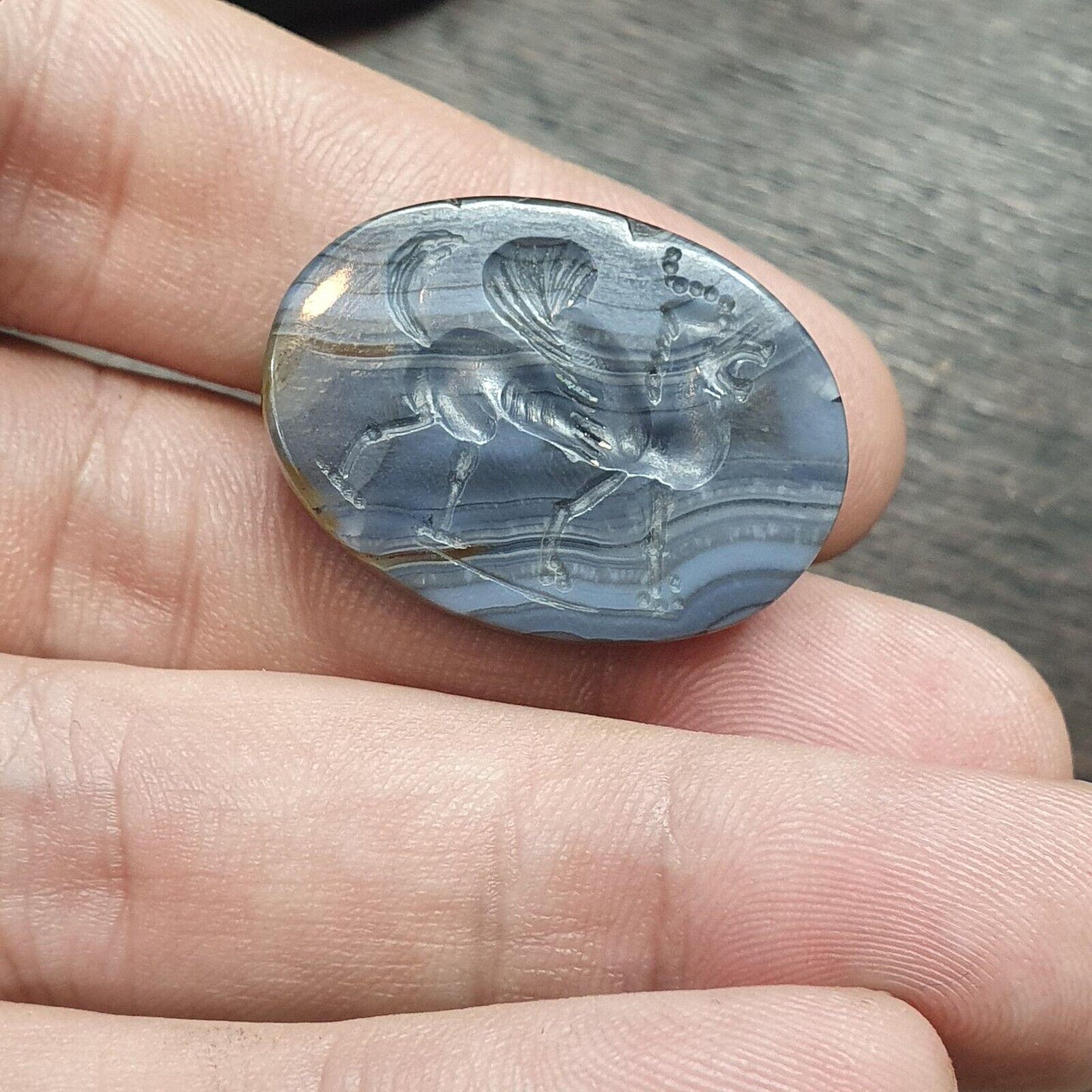 Antique ble lace agate seal bead mysterious animal intaglio stamp pendent