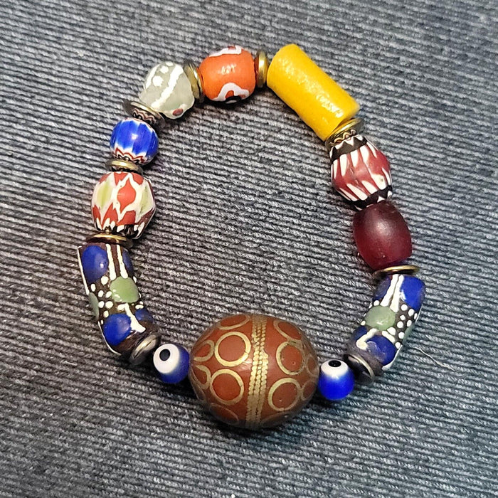 Vintage african venetian style glass with afghani big brass beads bracelet #br8Gift