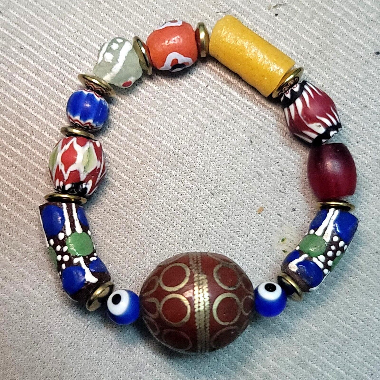 Vintage african venetian style glass with afghani big brass beads bracelet #br8Gift