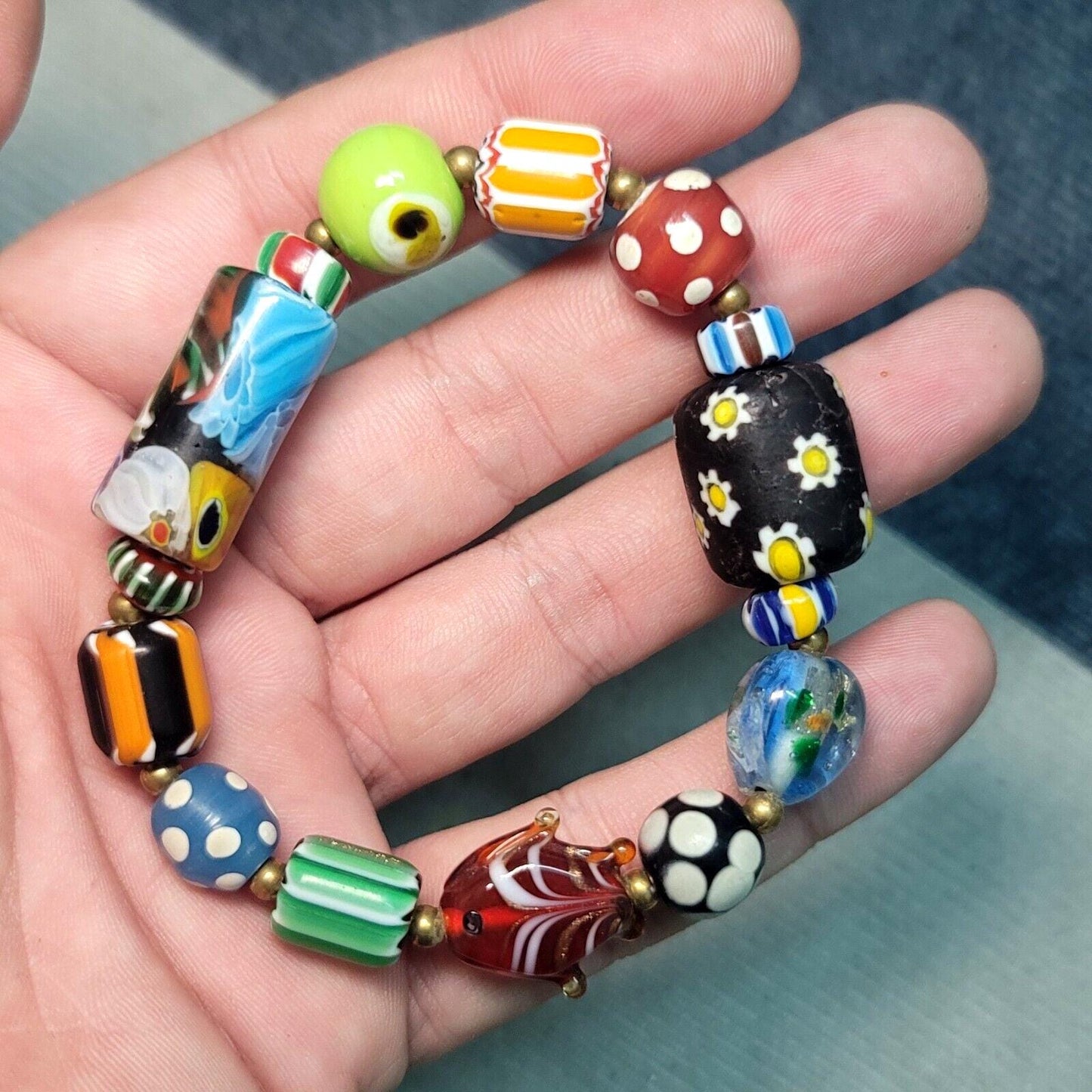 Vintage african venetian style glass beads bracelet #br7Gift