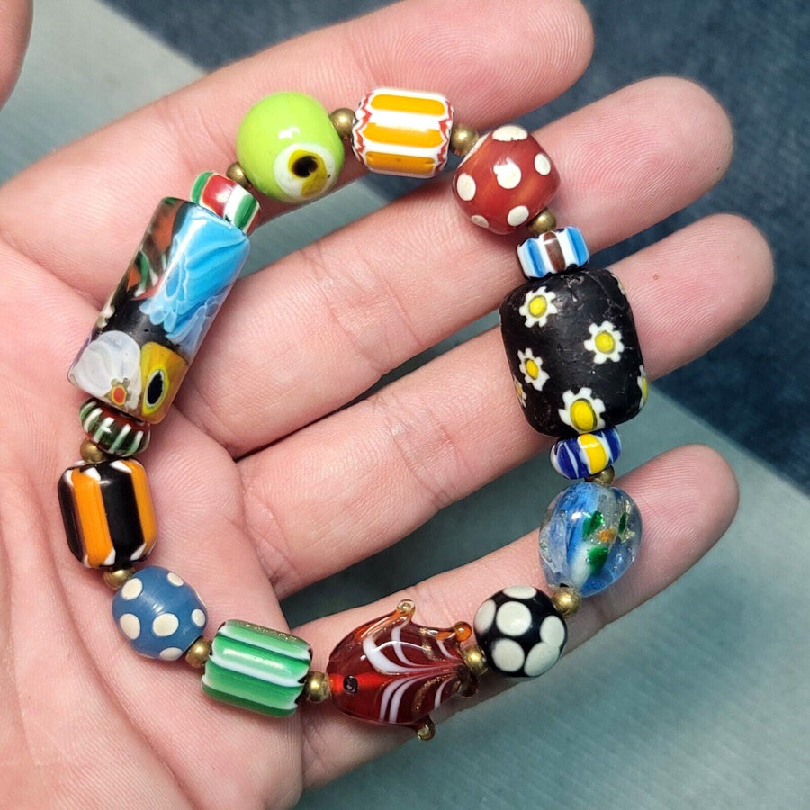 Vintage african venetian style glass beads bracelet #br7.