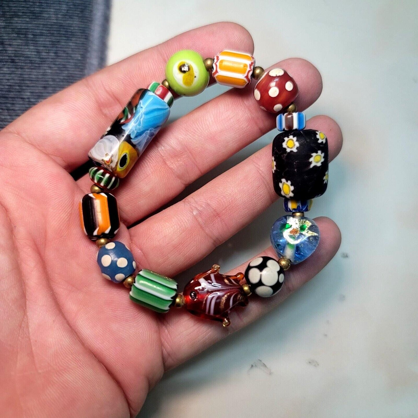 Vintage african venetian style glass beads bracelet #br7Gift