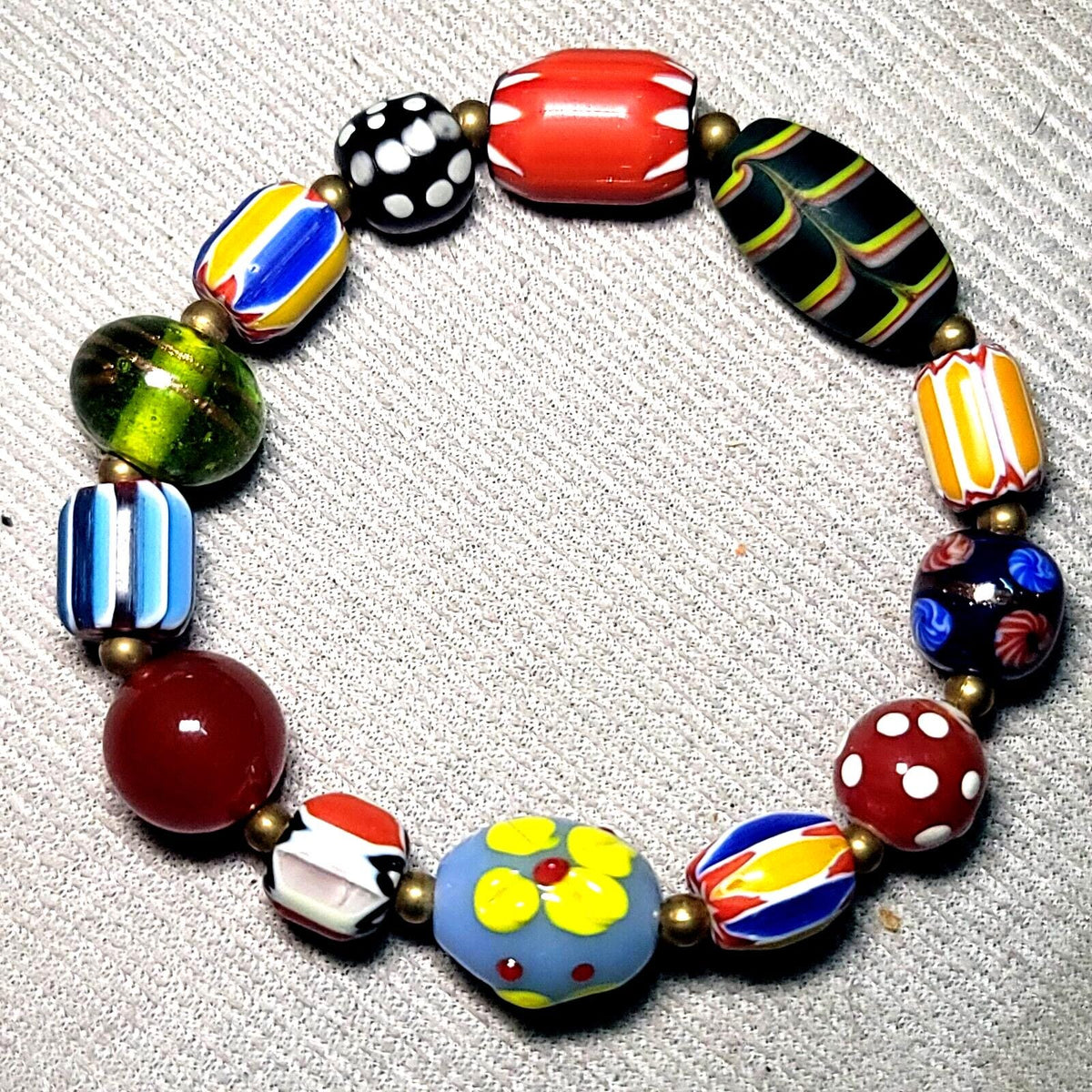 Vintage African Venetian Style Glass Beads Bracelet #br6