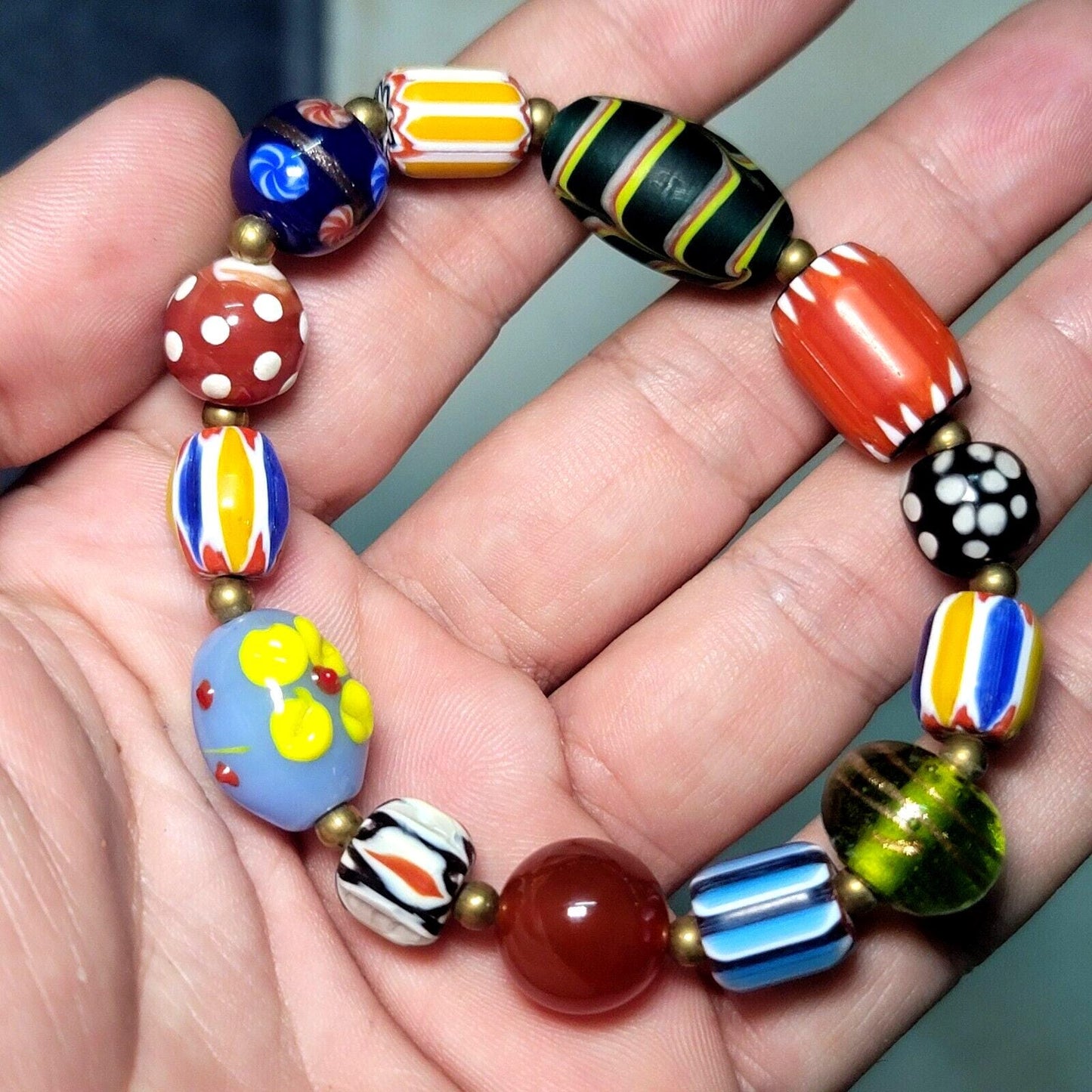 Vintage african venetian style glass beads bracelet #br6Gift