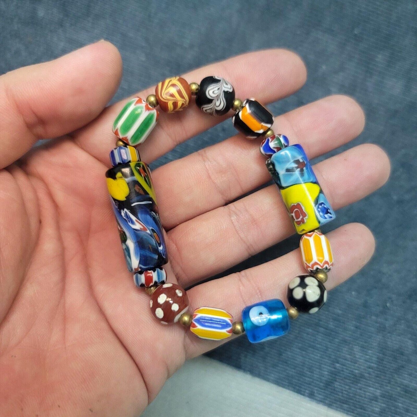 Vintage african venetian style glass with afghani big brass beads bracelet #br10Gift
