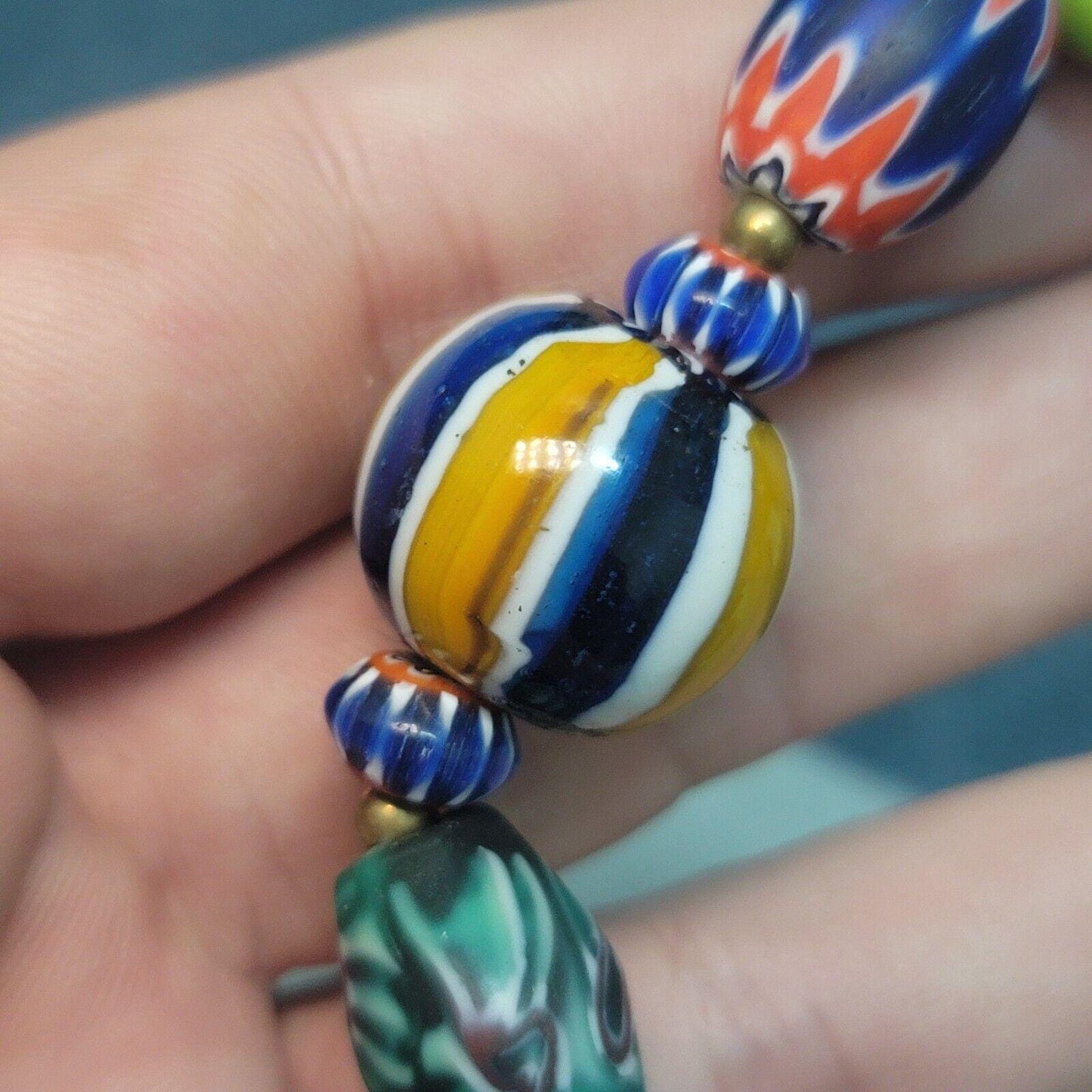Vintage african venetian style glass with afghani big brass beads bracelet #br9Gift