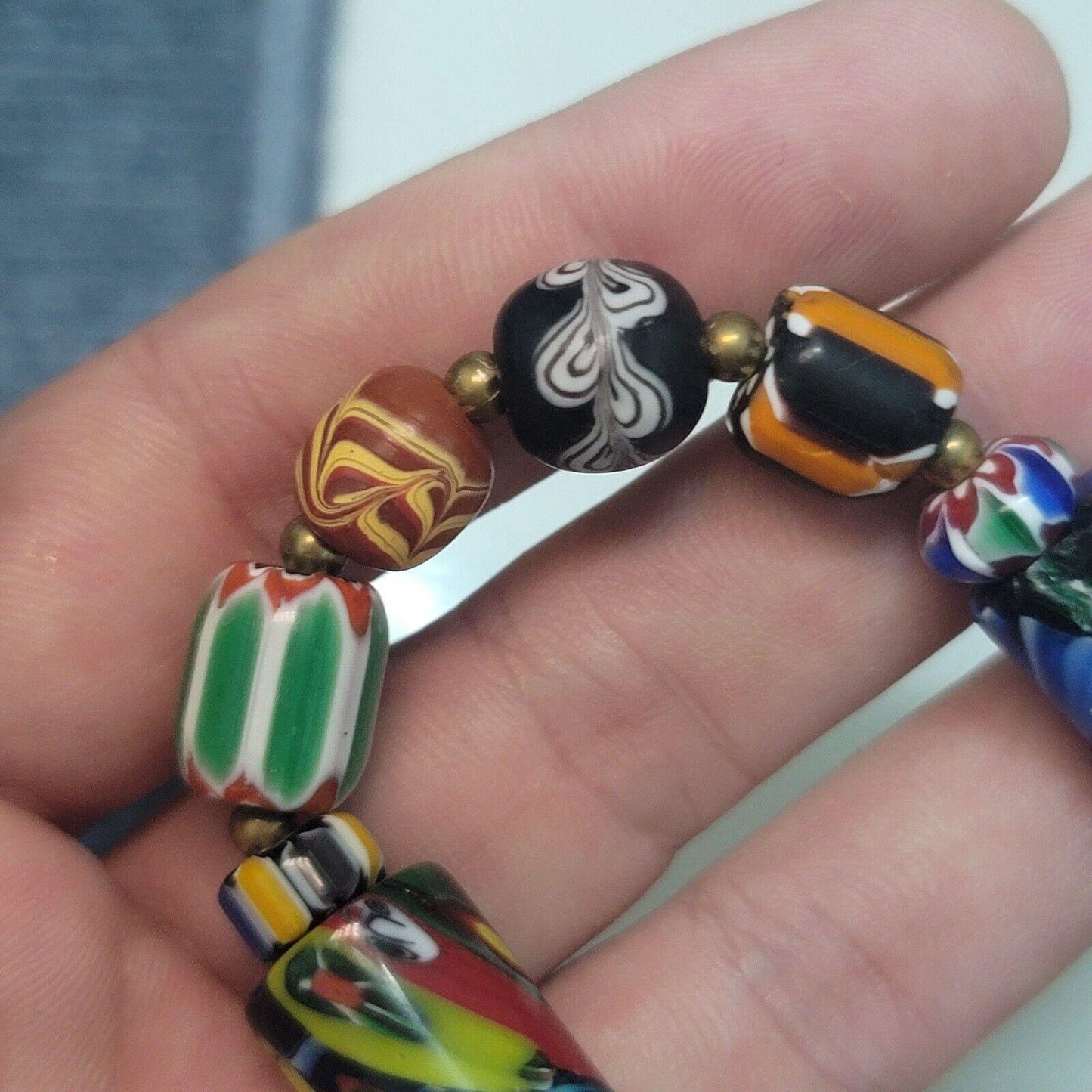 Vintage african venetian style glass with afghani big brass beads bracelet #br10Gift