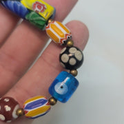 Vintage african venetian style glass with afghani big brass beads bracelet #br10.