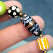 Vintage african venetian style glass with afghani big brass beads bracelet #br9.