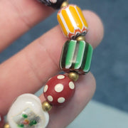 Vintage african venetian style glass with afghani big brass beads bracelet #br9.