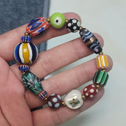 Vintage african venetian style glass with afghani big brass beads bracelet #br9.