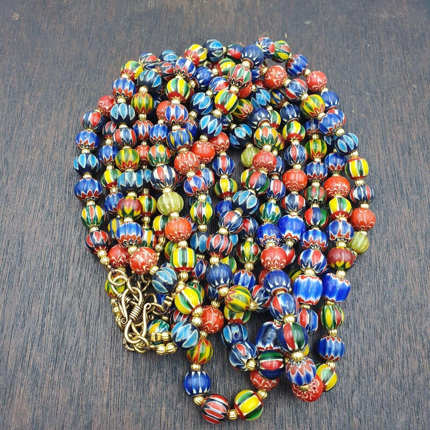 Vintage venetian african style glass chevron 8.5-9mm beads long strand