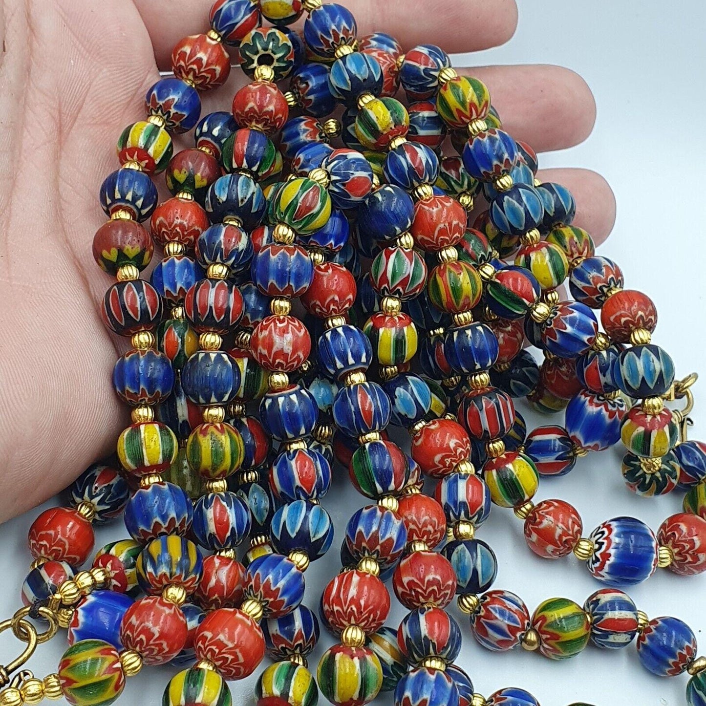 Vintage venetian african style glass chevron 8.5-9mm beads long strand
