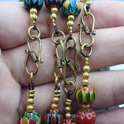 Vintage venetian african style glass chevron 8.5-9mm beads long strand