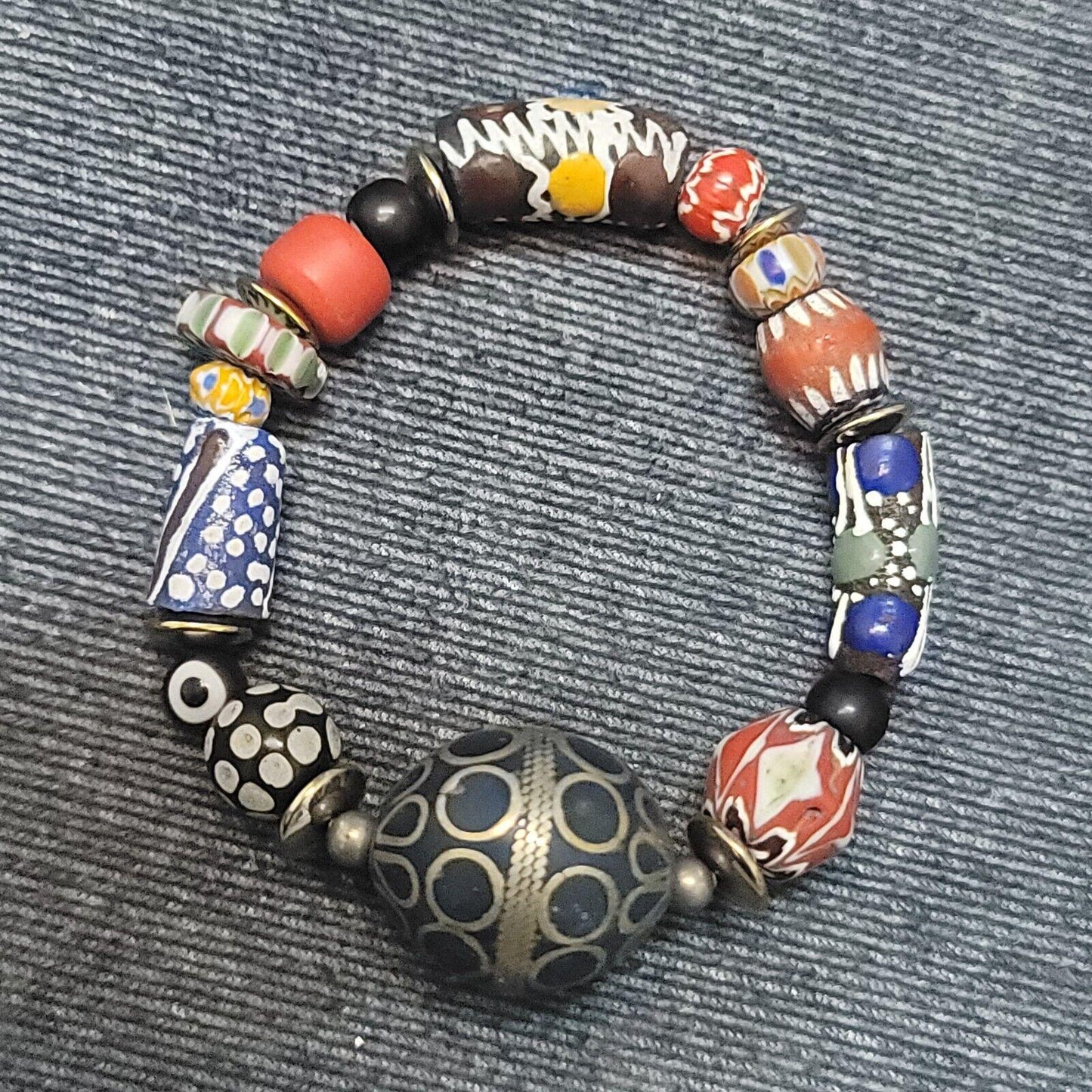 Vintage african venetian style glass with afghani big brass beads bracelet #br11Gift