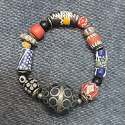 Vintage African Venetian Style Glass with Afghani Big Brass Beads Bracelet #br11