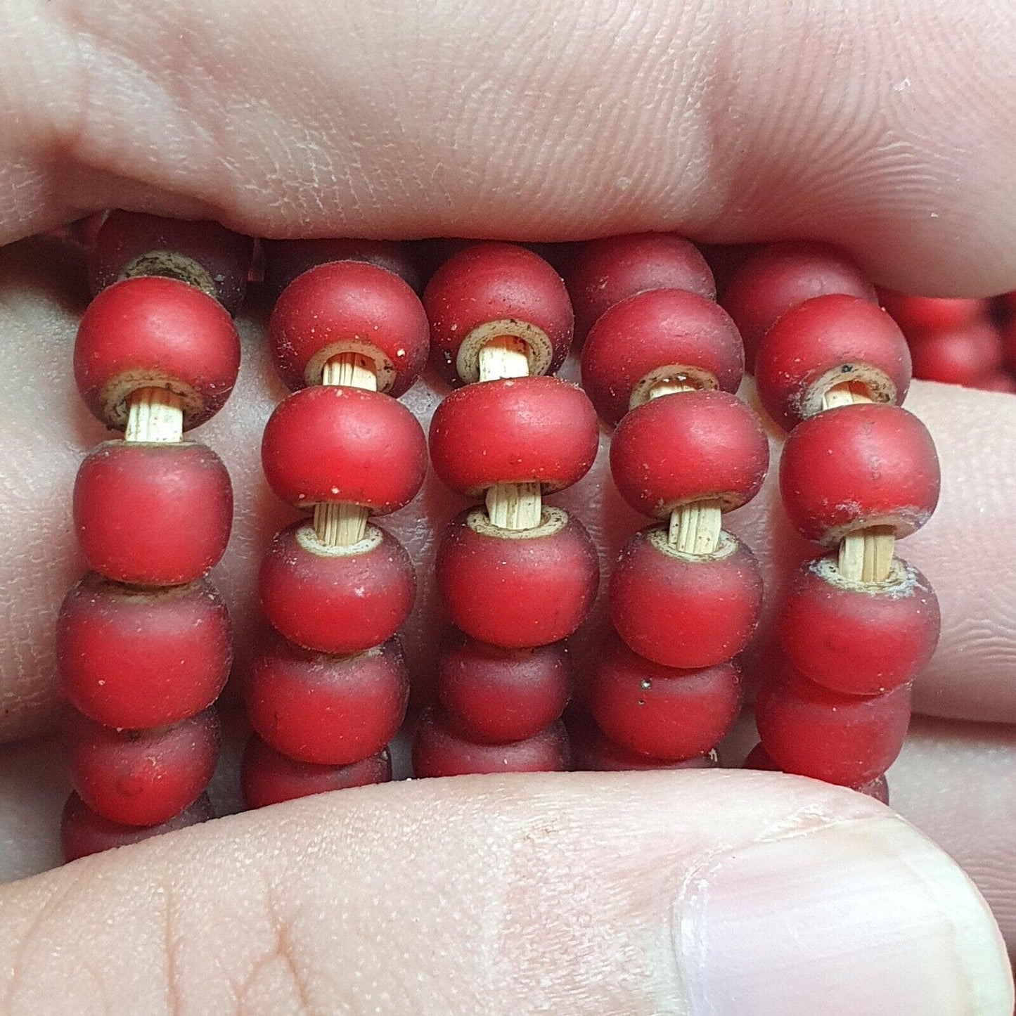 6.5 mm antique venetian white heart african trade beads long strand
