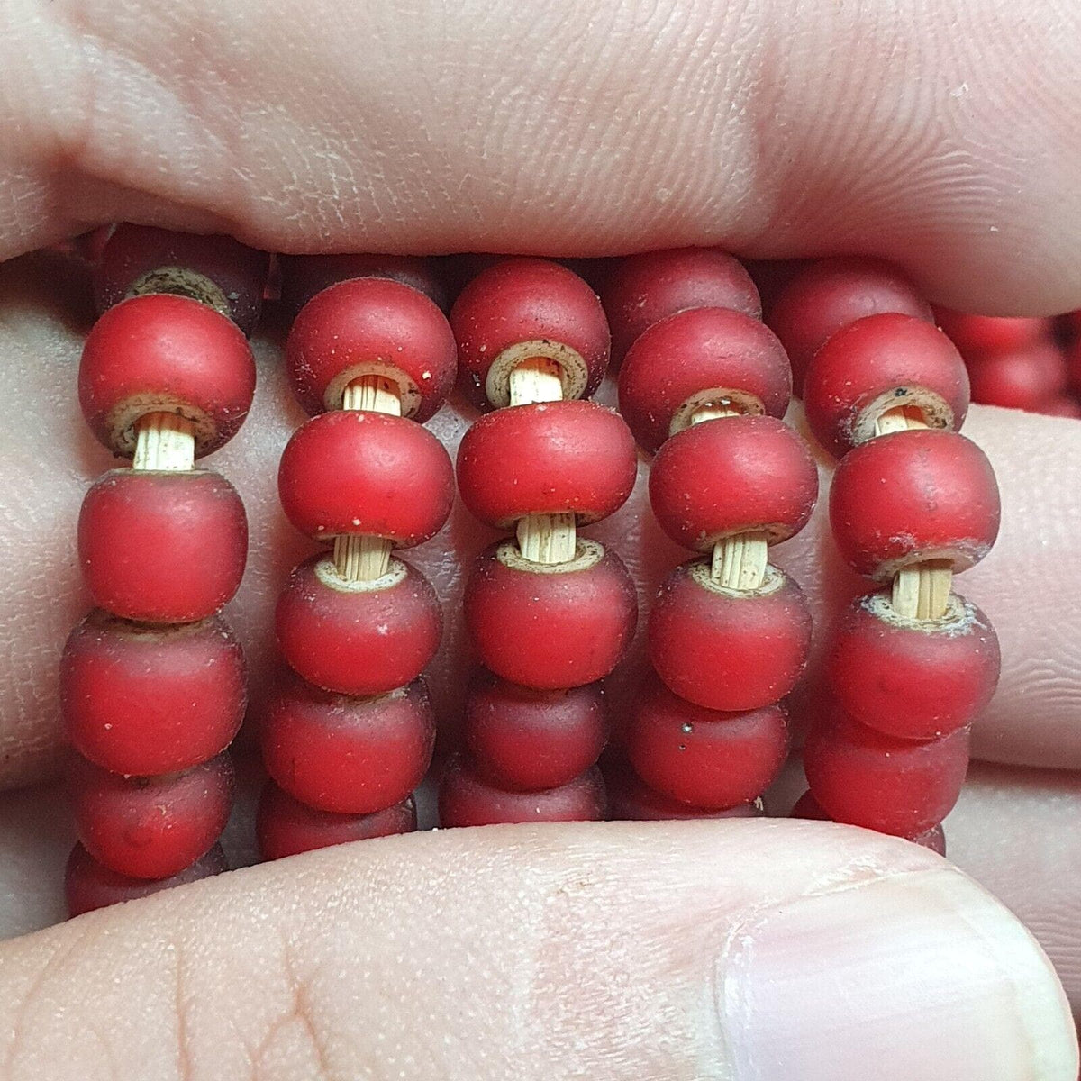 White Heart African, Vintage Venetian Trade Necklace - 6.5 Mm Glass Beads, Long Strand | Turn-Of-The-20th-Century