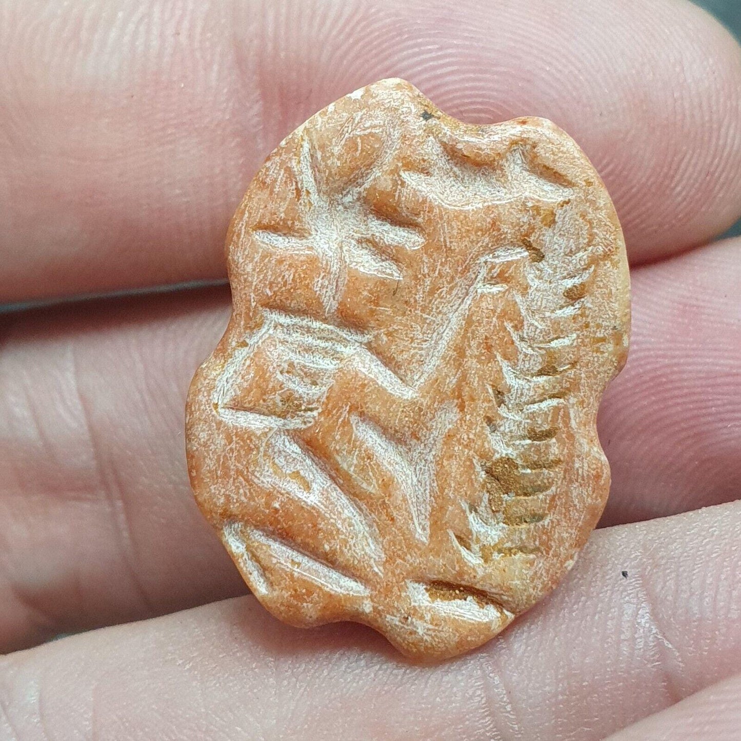 Antique jasper bead mysterious creature intaglio scarab stamp pendent