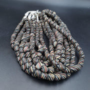 Lot 2 Vintage, African Black Striped Beads | Glass Double Strand, White Stripe - 7–8mm & 11–12mm, 100+