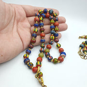 Vintage venetian african style glass chevron 8.5-9mm beads long strand.