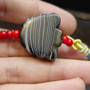 Unique tibetan himalayan carving butterfly black agate amulet bead #21