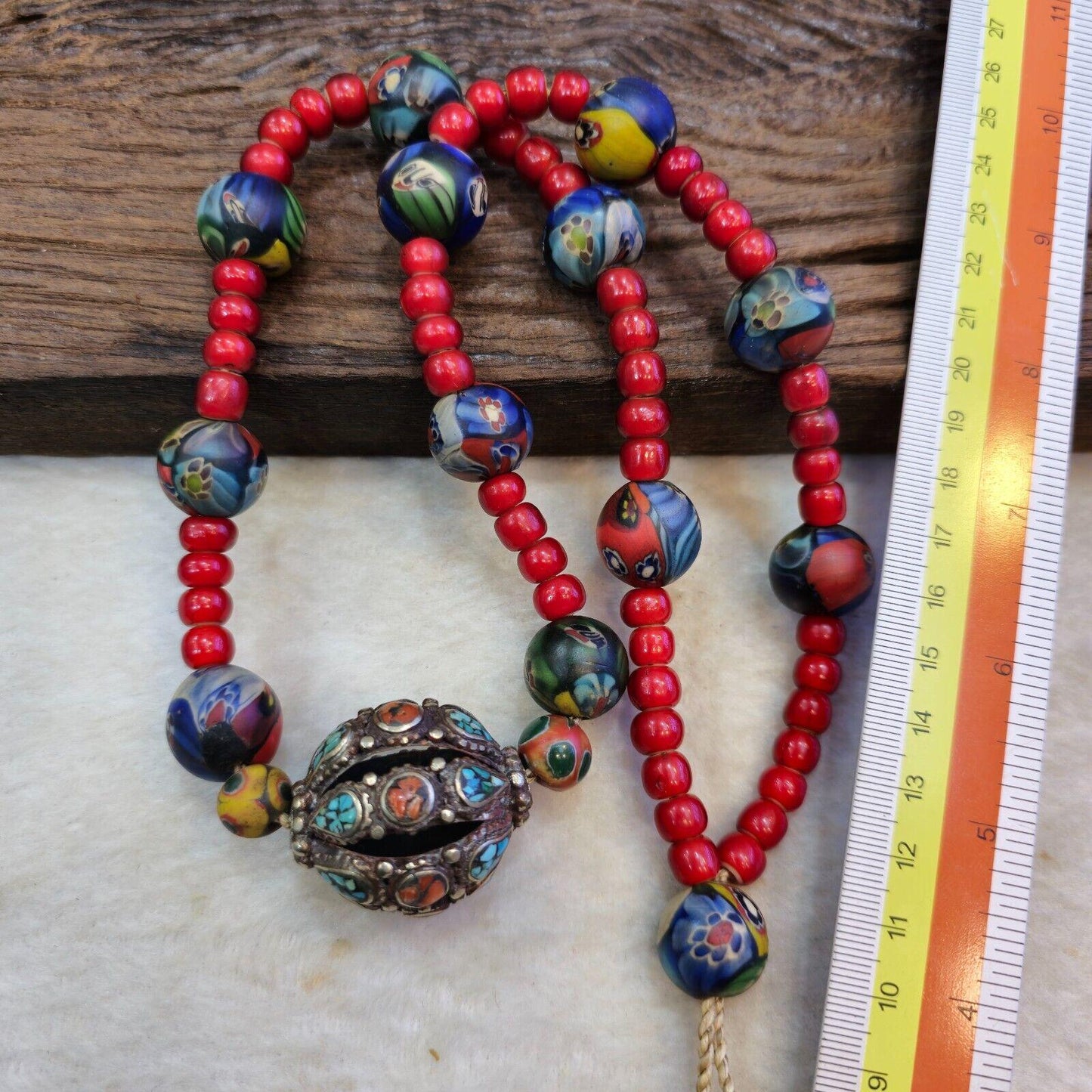 Venetian 8mm white heart with nepalese brass handmade beaded necklace