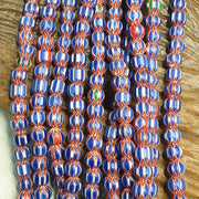 Vintage blue chevron beads venetian african inspired 7.5-8mm beads long strand