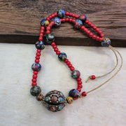 Venetian 8mm white heart with nepalese brass handmade beaded necklace