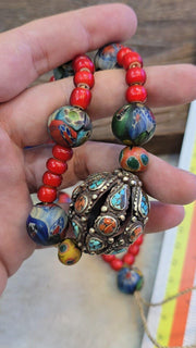 Venetian 8mm white heart with nepalese brass handmade beaded necklace