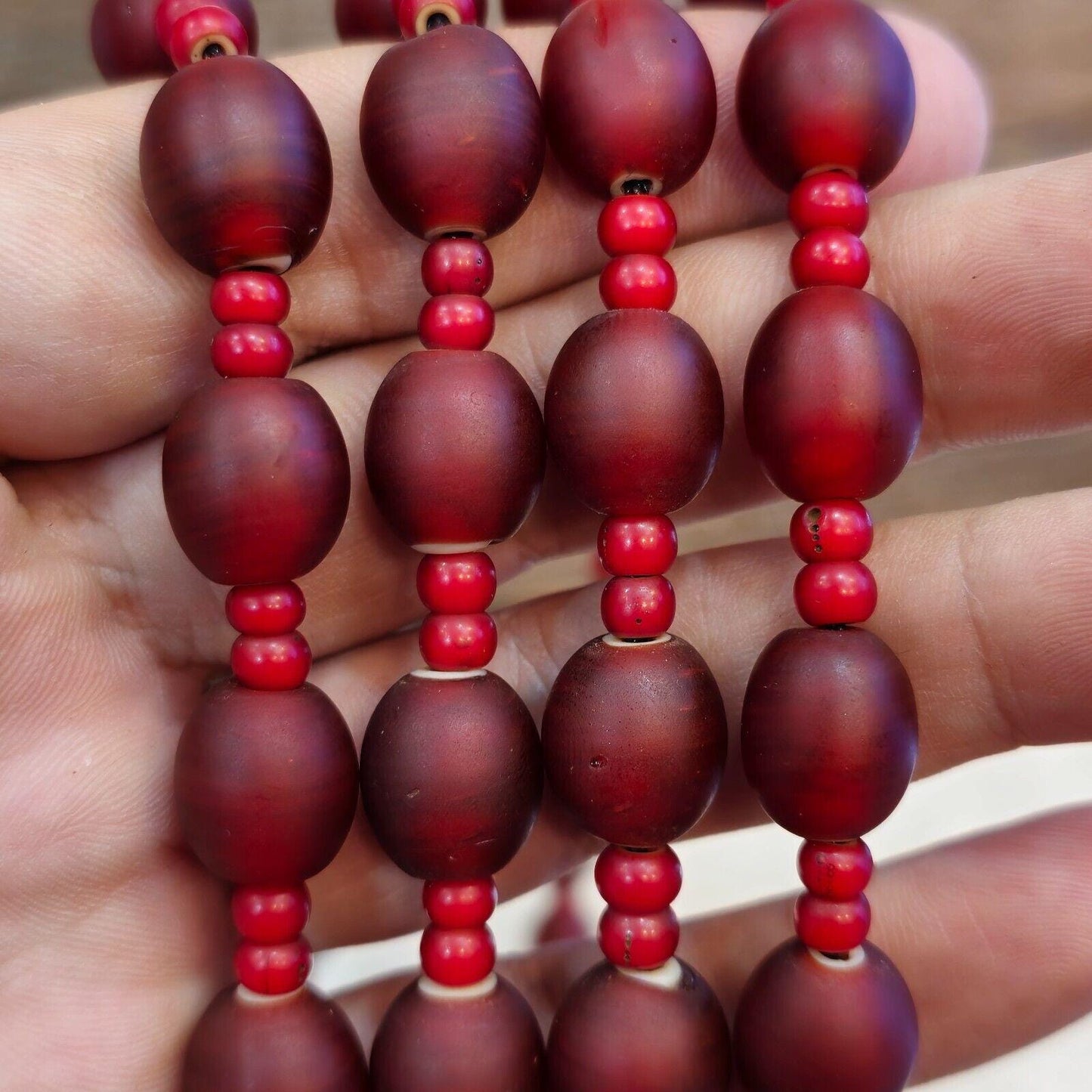 Vintage venetian white heart and red glass trade beads beaded necklace