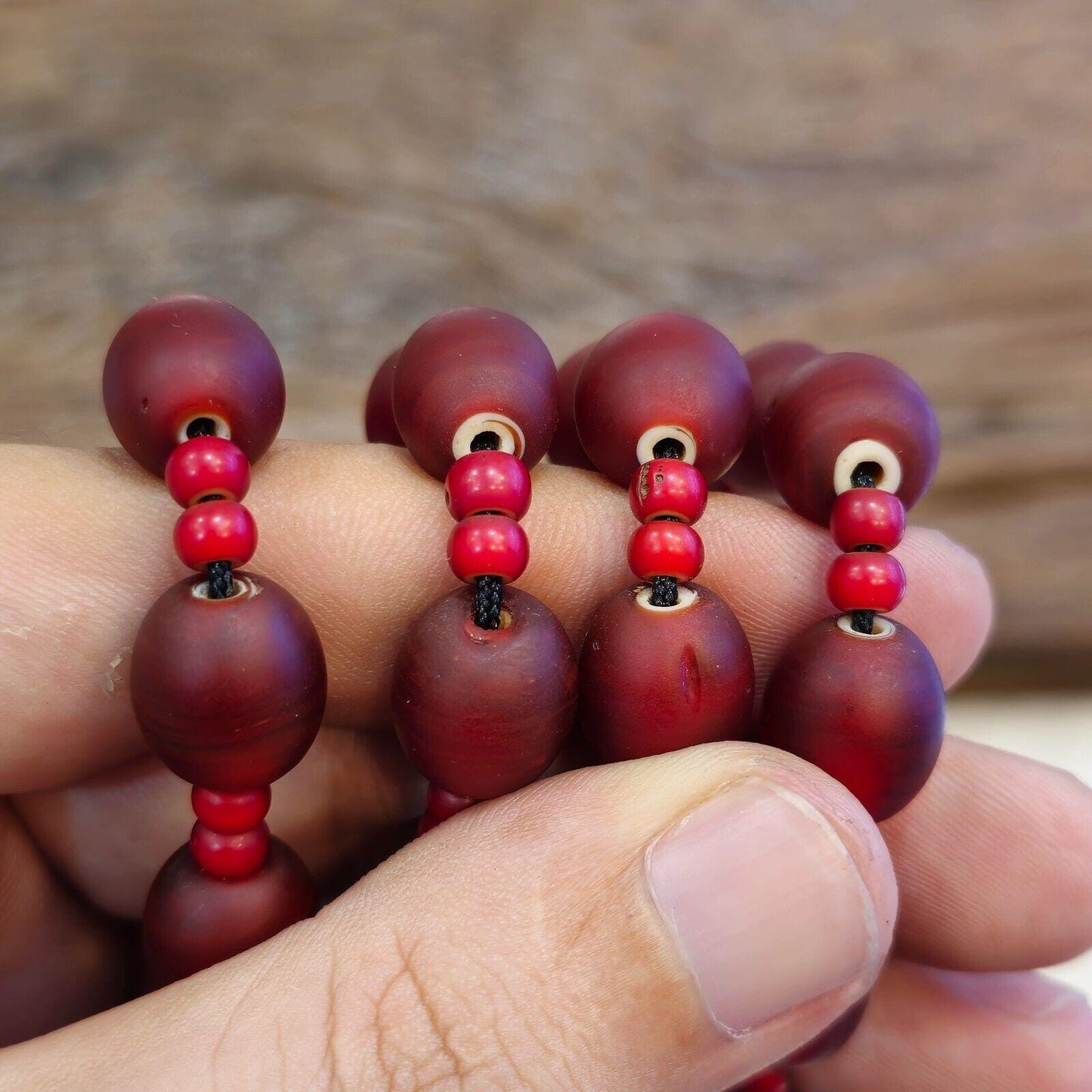 Vintage venetian white heart and red glass trade beads beaded necklace