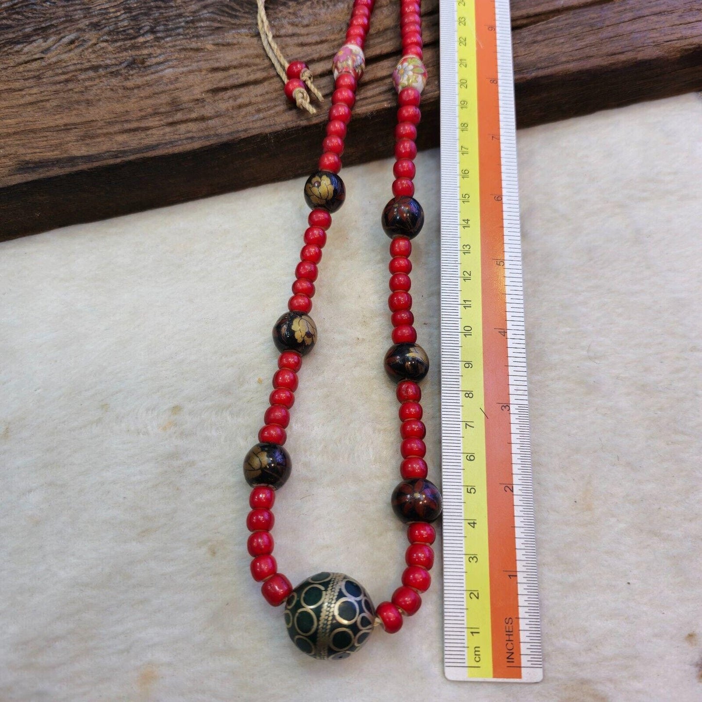 8mm venetian white heart with bras brass & ceramic handmade beaded necklace