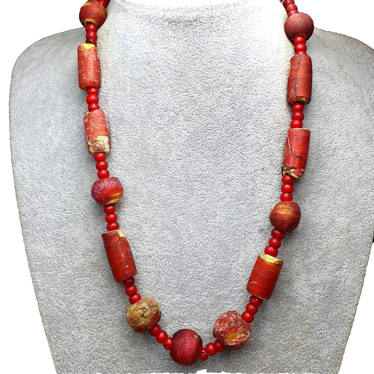 Antique venetian white heart trade beads necklace