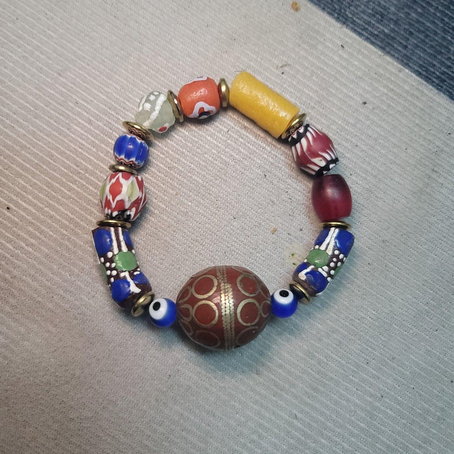 Vintage african venetian style glass with afghani big brass beads bracelet #br8Gift