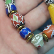 Vintage african venetian style glass with afghani big brass beads bracelet #br8.