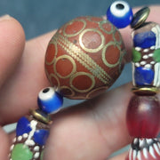 Vintage african venetian style glass with afghani big brass beads bracelet #br8.