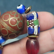 Vintage african venetian style glass with afghani big brass beads bracelet #br8.