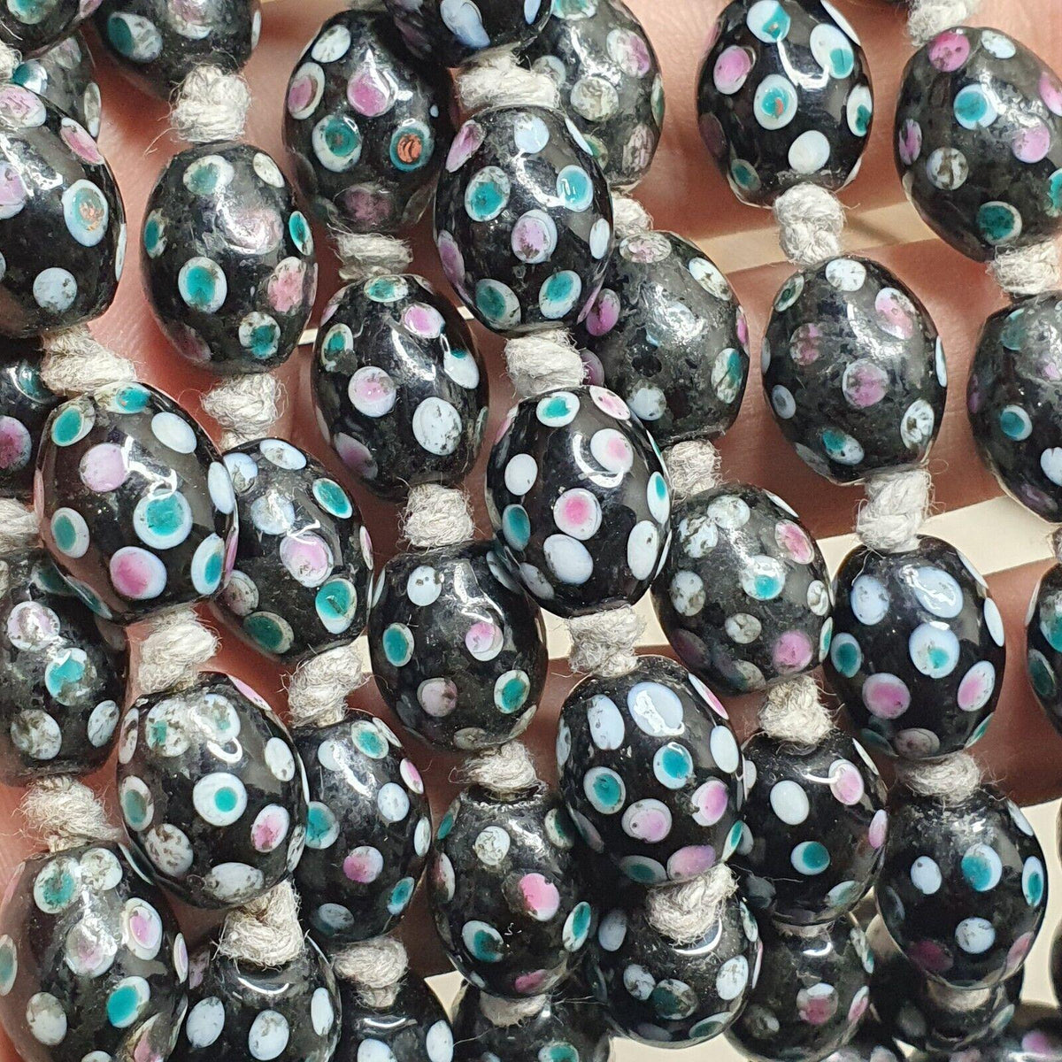 Black skunk venetian style beads dotted beads east oasis collection long strand