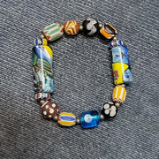 Vintage african venetian style glass with afghani big brass beads bracelet #br10.