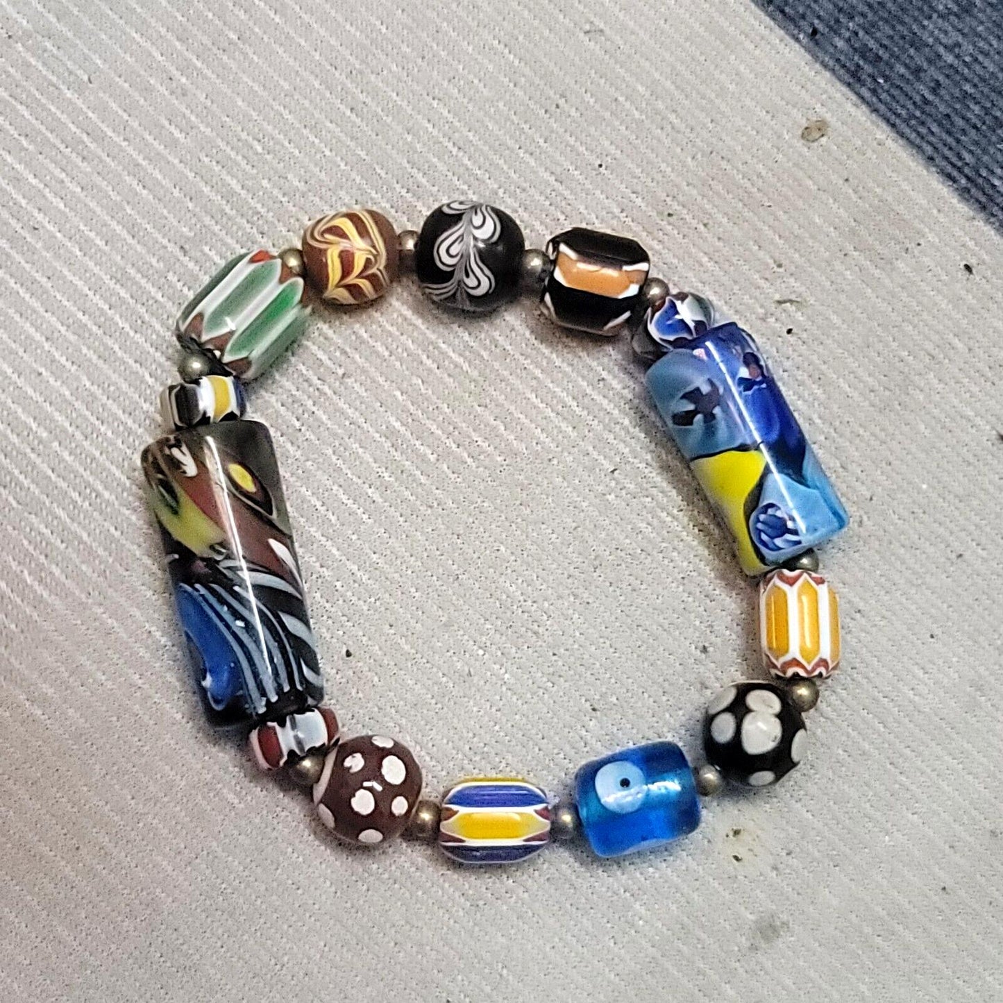 Vintage african venetian style glass with afghani big brass beads bracelet #br10Gift