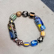 Vintage african venetian style glass with afghani big brass beads bracelet #br10.
