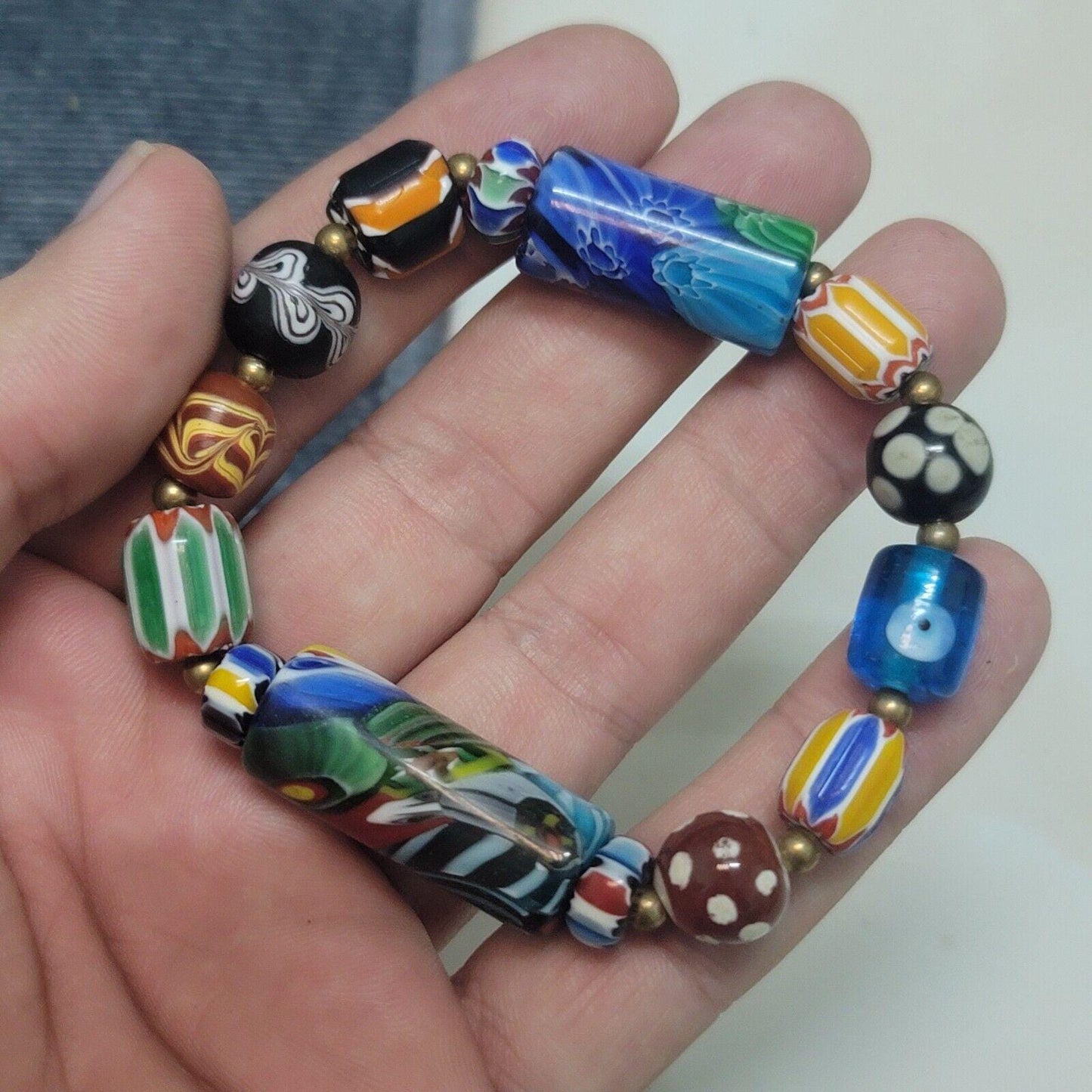 Vintage african venetian style glass with afghani big brass beads bracelet #br10Gift
