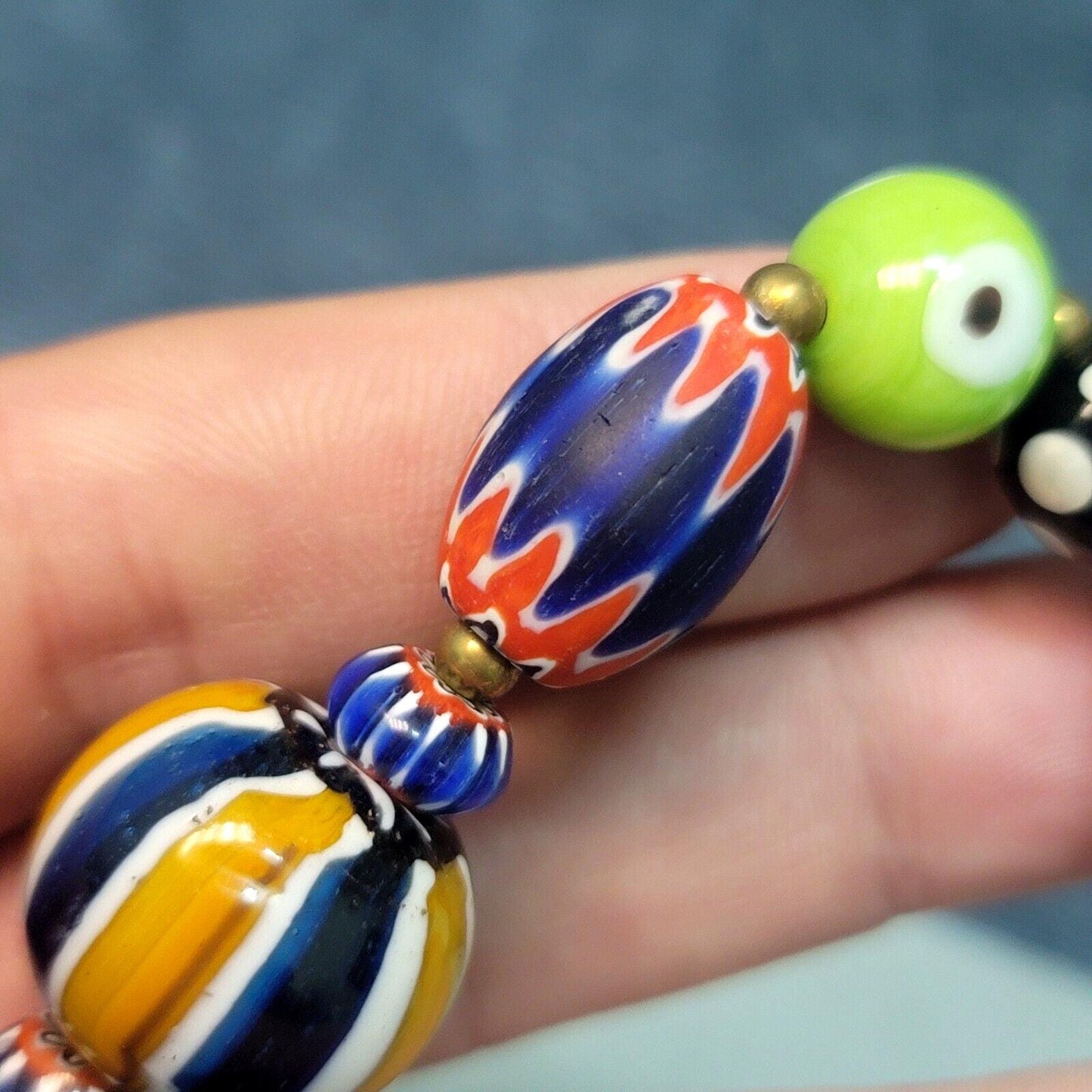 Vintage african venetian style glass with afghani big brass beads bracelet #br9Gift