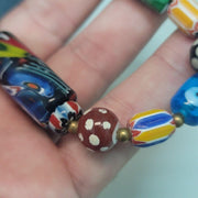 Vintage african venetian style glass with afghani big brass beads bracelet #br10.
