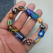 Vintage african venetian style glass with afghani big brass beads bracelet #br10.
