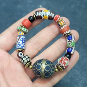Vintage African Venetian Style Glass with Afghani Big Brass Beads Bracelet #br11
